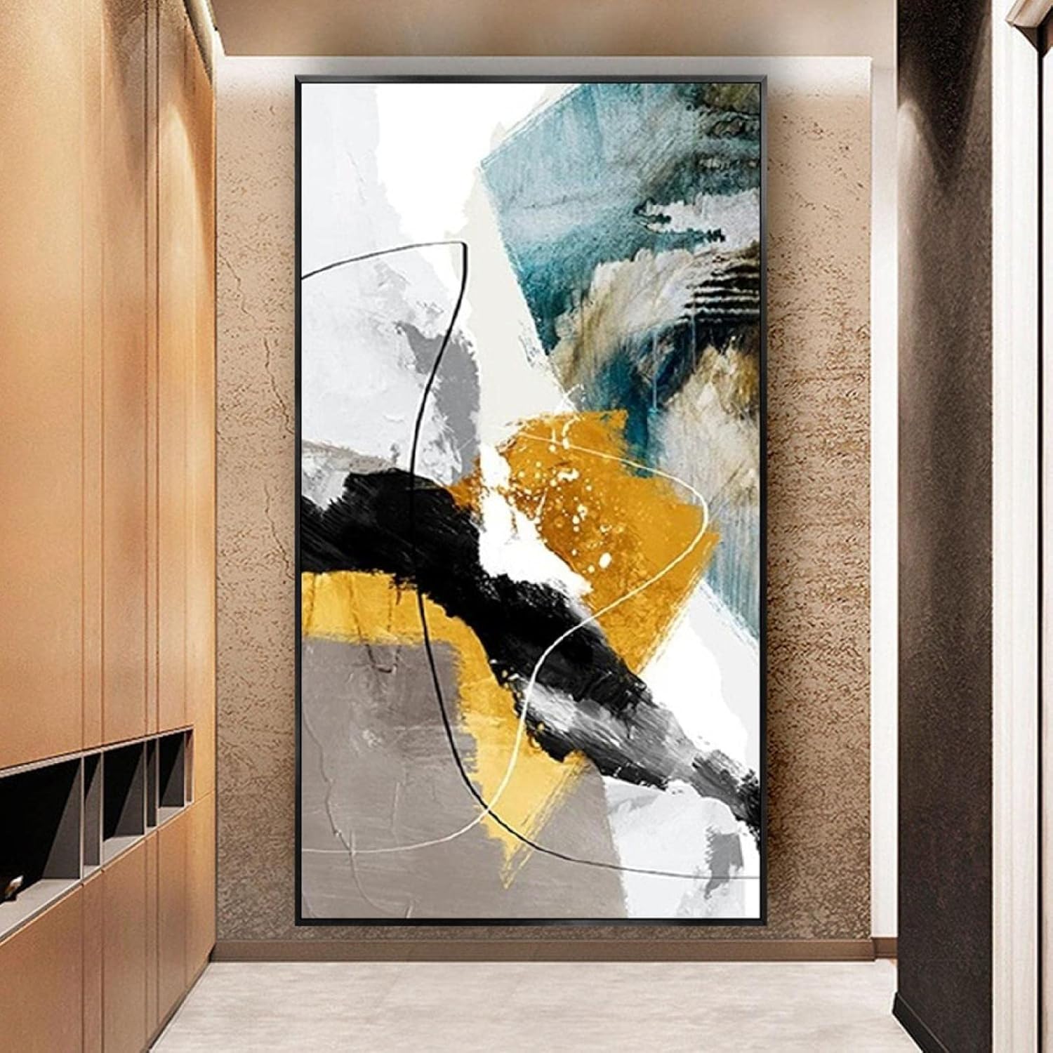 Paintings - Nordic Simple Creative Oil Painting Bright Colors Graffiti Abstract Ready to Hang Picture Moderne Indoor Wall Art Decor 37x78inch/95x198cm With Black Frame