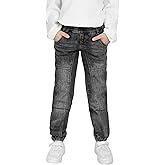 Merritain Boys Jeans Baggy Fit Boys Pull on Pants of Black Stretch Denim Drawstring Elastic Waist 5-10 Years