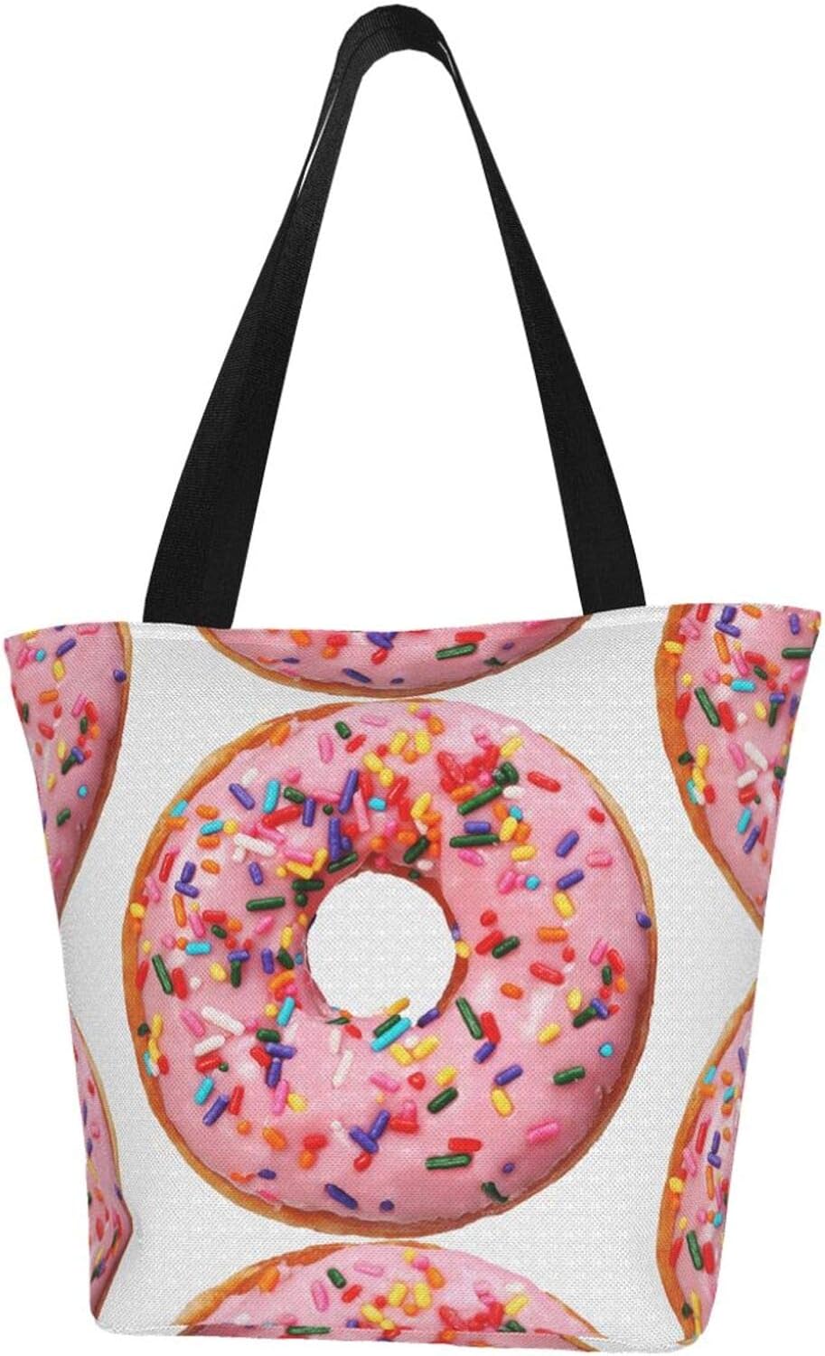 Strawberry Donut Canvas Tote Bag Reusable Grocery Shopping Cloth Bags