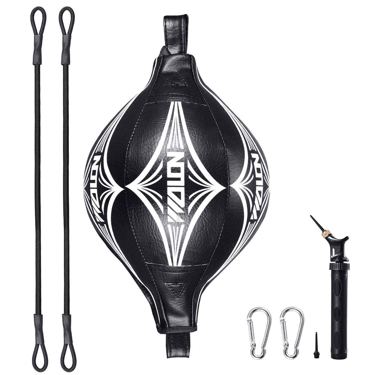 Double End Ball, Boxing Speed Ball Leather Boxing Ball with Pump Speed Dodge Ball Include 2pcs Ring Locking for Gym MMA Boxing Sports Punch Bag (Black)