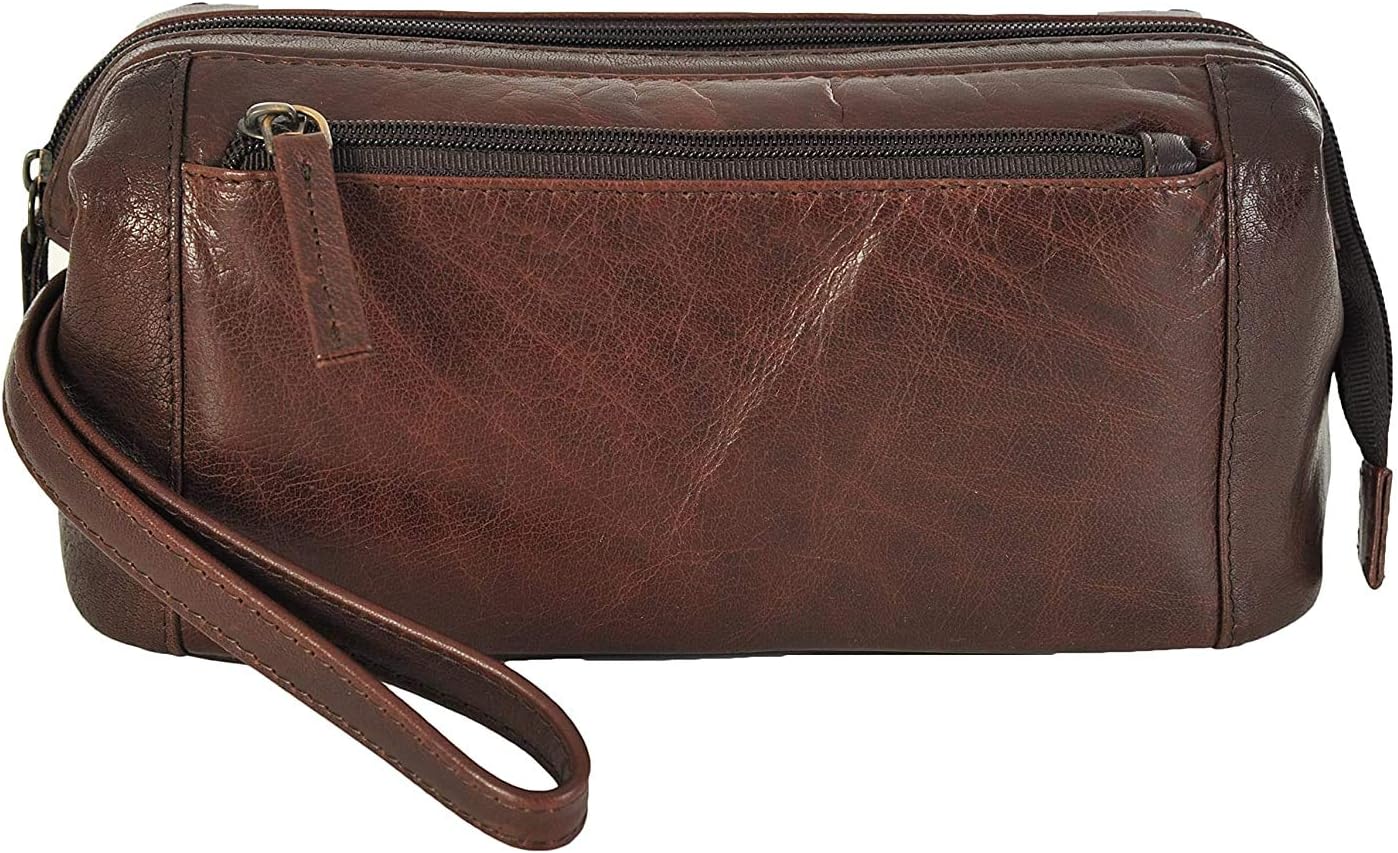 Primehide Framed Soft Leather Mens Washbag Toiletry Bag - 951 - Dark Brown