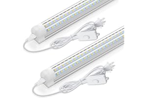 CNSUNWAY LED Shop Light 2FT, 24W 3600LM Super Bright, 6500K Cool White, T8 LED Tube Light, D Shape, Clear Cover, Linkable Sho