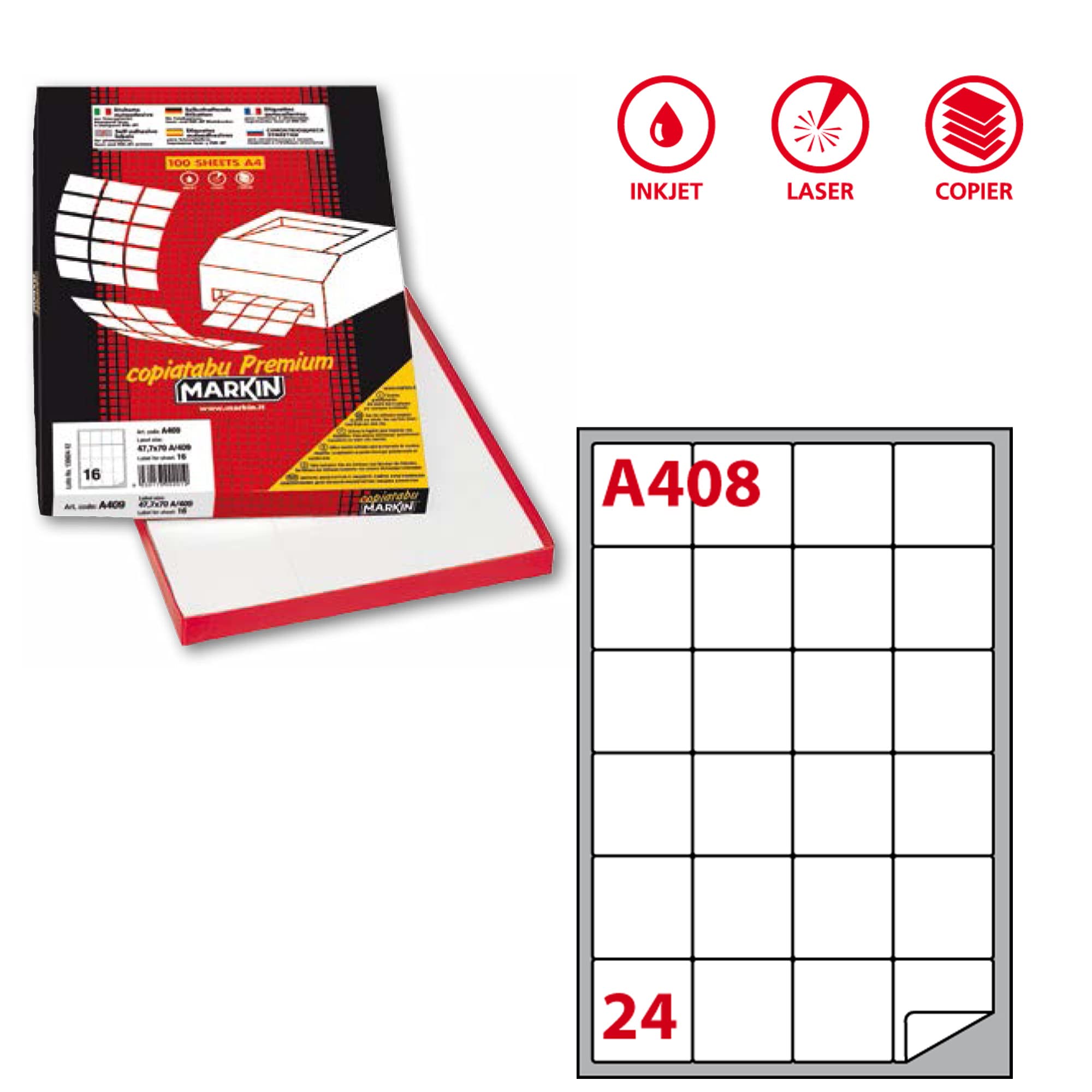 MARKIN 210 a408 47.5 x 46.5 mm Labels White