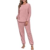 PrinStory Fluffy Pajamas for Women Soft Fleece Warm Pajama Set Fuzzy Pjs Winter 2 Piece Flannel Lounge Sets with Pockets