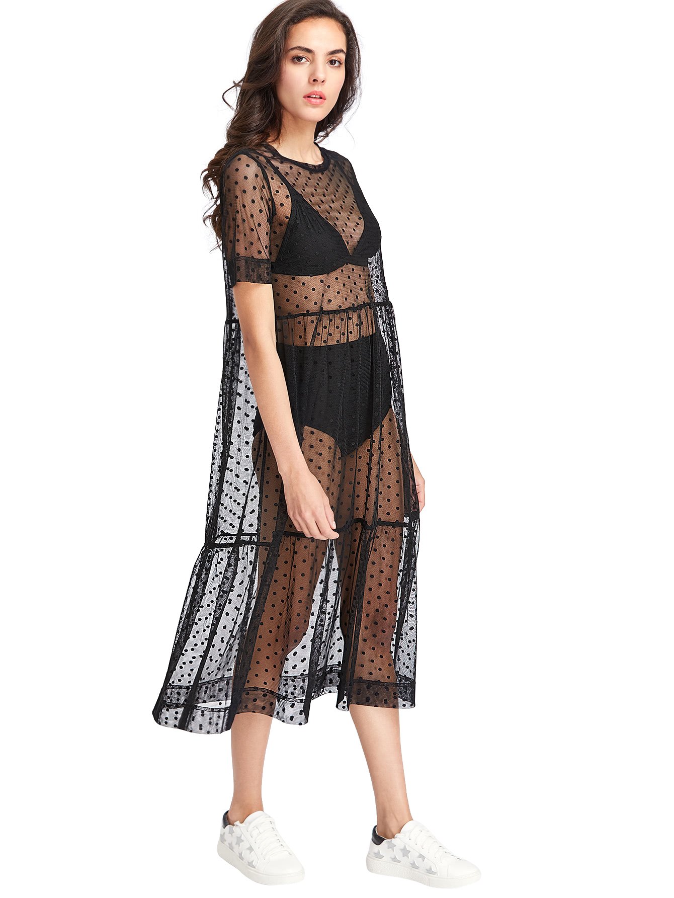 Floerns Women's Sheer Mesh Dress Beach Swimwear See Through Cover Ups
