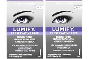 LUMIFY Redness Reliever Preservative Free Eye Drops, 20 Single Use Vials (Pack of 2)