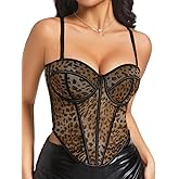 ChiaoLezhee Cheetah Leopard Print Corset Tops For Women, Sexy Mesh Tank Top Crop, Concert Club Party Night Going Out