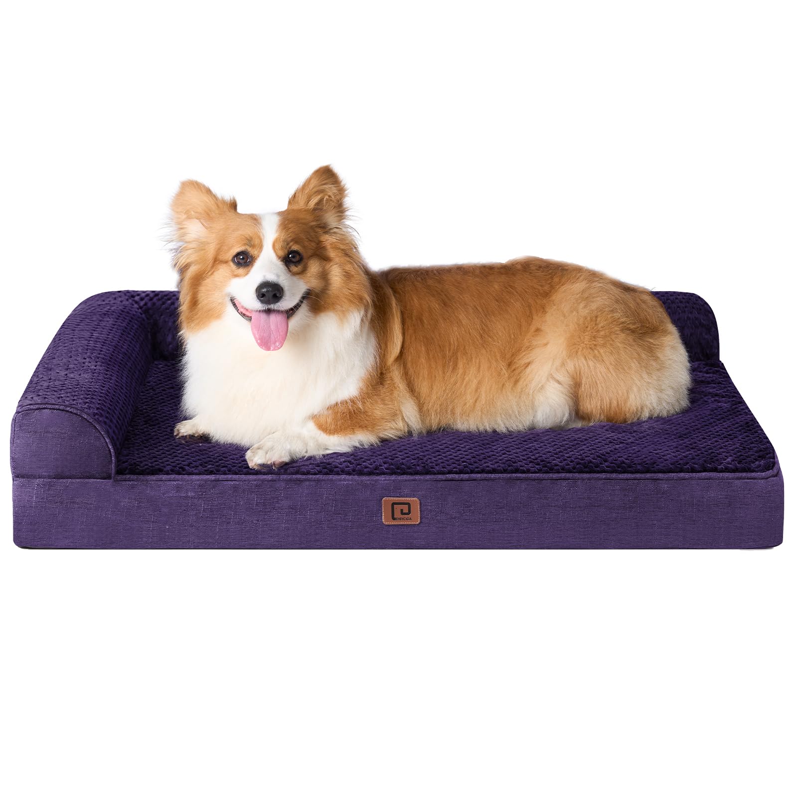 EHEYCIGA Large Dog Bed Memory Foam for Crate, Orthopedic Dog Bed Large Size Dogs with Washable Removable Cover, Waterproof Pet Sofa Couch with Nonskid Bottom, 35x22x6, Purple Image