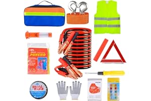 Voilamart Roadside Car Emergency Safety Kit,Road Side Assistance Kits Essentials for Women Men Teen,Emergency Bag with Jumper Cables,Reflective Warning Triangle,Tow Rope,Safety Hammer