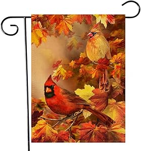 Artofy Home Decorative Cardinals Maple Leaf Garden Flag, House Yard Welcome Fall Birds Outdoor Decor Sign Autumn Vintage Outside Decorations, Farmhouse Seasonal Small Burlap Flag Double Sided 12 x 18
