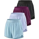 Real Essentials 4 Pack: Women's 3" Dry-Fit Dolphin Running Shorts with Pockets-Athletic Gym Workout Basketball Sports Shorts