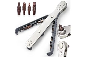 OSDUE 5 Pcs Mini Ratchet Wrench Set, 1/4 Inch Drive, High Torque Offset Reversible Screwdriver, with Phillips, Slotted, Hex, Torx for Tight Spaces