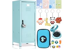 Vercraft 12 Pcs Christmas Mini Locker 10.8 Inch Miniature Storage with Lock and 2 Keys Small Cute Functional Locker for Desktop Bedroom Home Office(Green,Dinosaur)