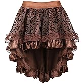 Grebrafan Steampunk Midi Skirt for Women Tulle Multi Layered High Low Outfits Party