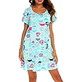 ENJOYNIGHT Womens Nightgowns Cotton Sleepwear Plus Size Sleep Shirt Short Sleeve Nightshirt Print Sleepshirt