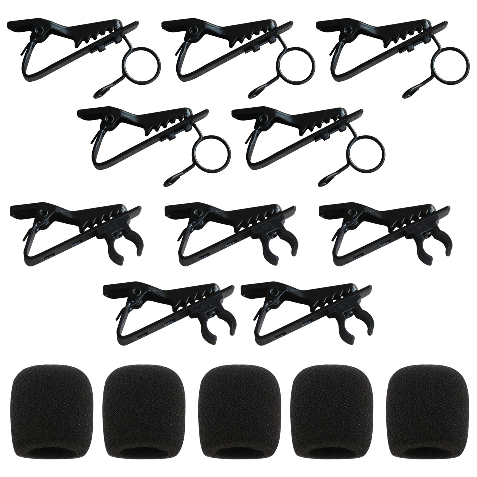 SWYSGS 15 pieces lapel microphone clips replacement kit, 5 pieces lavalier mic clips microphone clips, 5 pieces windscreen foam cover and 5 pieces ring art lapels/lavalier microphone tie clip