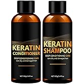 Keratin Shampoo and Conditioner Set, Travel Size Shampoo & Conditioner Set Sulfate-Free Nourishing & Moisturizing Formula for Dry Damaged Curly Straight or Color Treated Hair, 2 x 3.41 Fl Oz