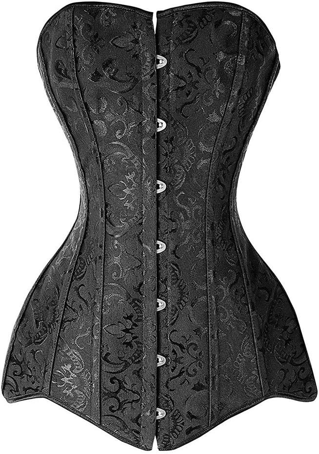 Women Steel Boned Brocade Overbust Long Torso Waist Training Corset
