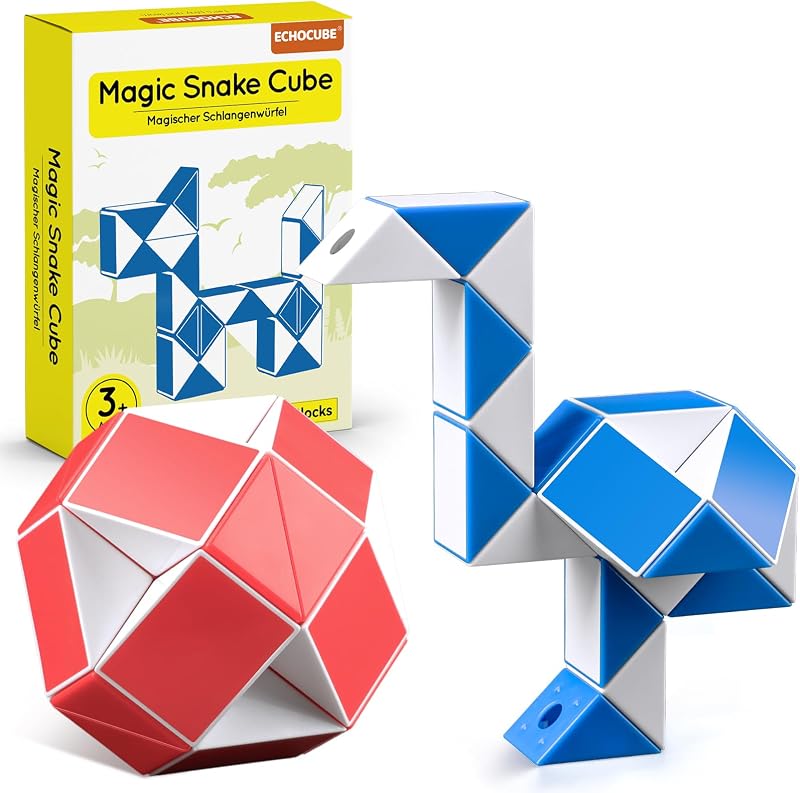 ECHOCUBE Magic Snake Cube 2 Pack 24 Blocks Educational Fidget Toy Twist Puzzle