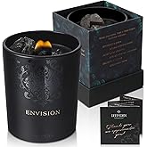 Black Orchid & Pine Moss Scented Crystal Candle - Luxury Manifestation Candle with Smoky Quartz and Clear Quartz Crystals - 7.4oz Natural Soy, Coconut & Beeswax, Wood Wick