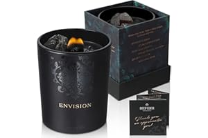 DEEP EDEN Black Orchid & Pine Moss Scented Crystal Candle - Luxury Manifestation Candle with Smoky Quartz and Clear Quartz Crystals - 7.4oz Natural Soy, Coconut & Beeswax, Wood Wick