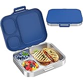 Pawtong Stainless Steel Bento Lunch Box for Kids | 3-Compartment Lunch Box Container Kids | 100% Leakproof, Eco-Friendly, Perfect Portion Control for Kids&Adult Healthy Meals (Blue)