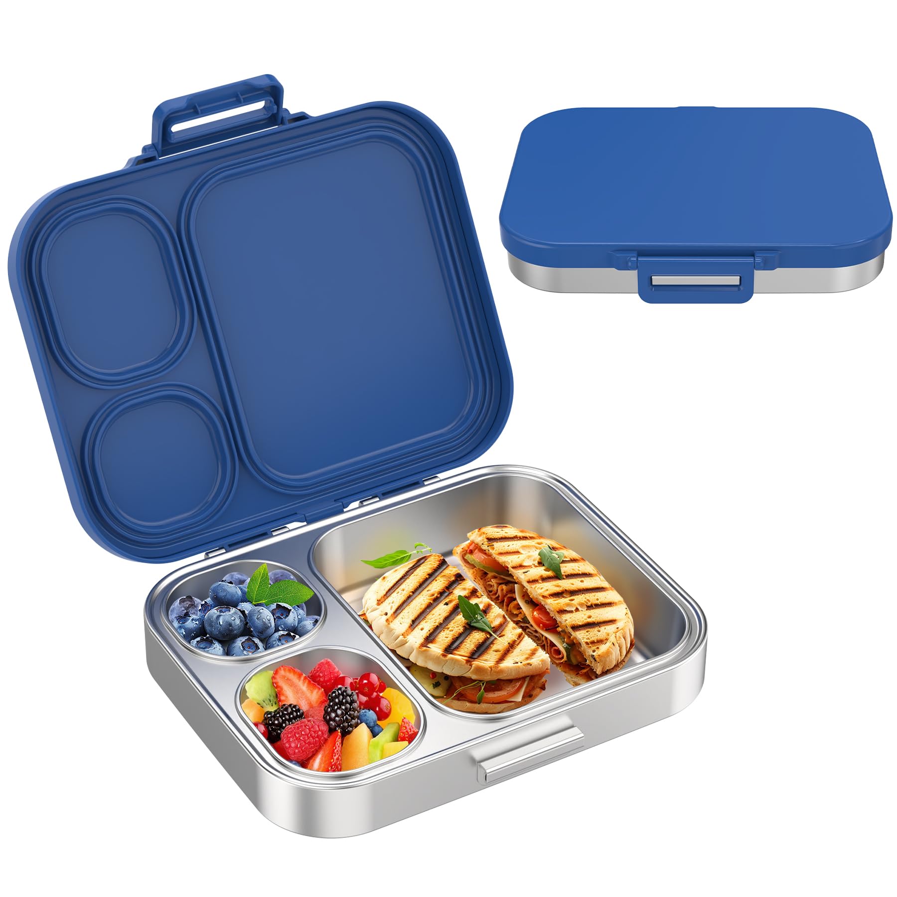 Photo 1 of Pawtong Stainless Steel Bento Lunch Box for Kids | 3-Compartment Lunch Box Container Kids | 100% Leakproof, Dishwasher-Safe, Eco-Friendly, Perfect Portion Control for Kids&Adult Healthy Meals (Blue)