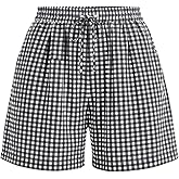 PRETTYGARDEN Elastic Waist Summer Shorts for Women Trendy 2026 Gingham Cute Pajama Bottoms Plaid Y2K Beach Vacation Clothes