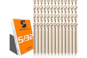 WILDBOSSY Cobalt Drill Bit Set 5/32" - 13PCS, M35 Twist Drill Bits Straight Shank, 5/32" High Speed Steel Drill Bits for Drilling in Hard Metal, Stainless Steel, Cast Iron