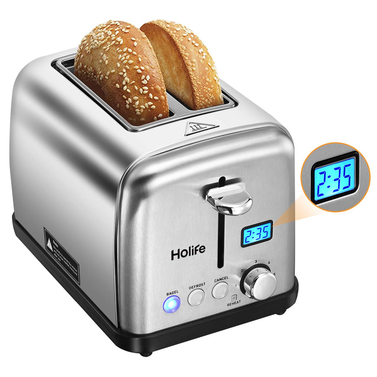 Kitchen & Dining LCD Timer Display 2 Slice Toaster HOLIFE Stainless
