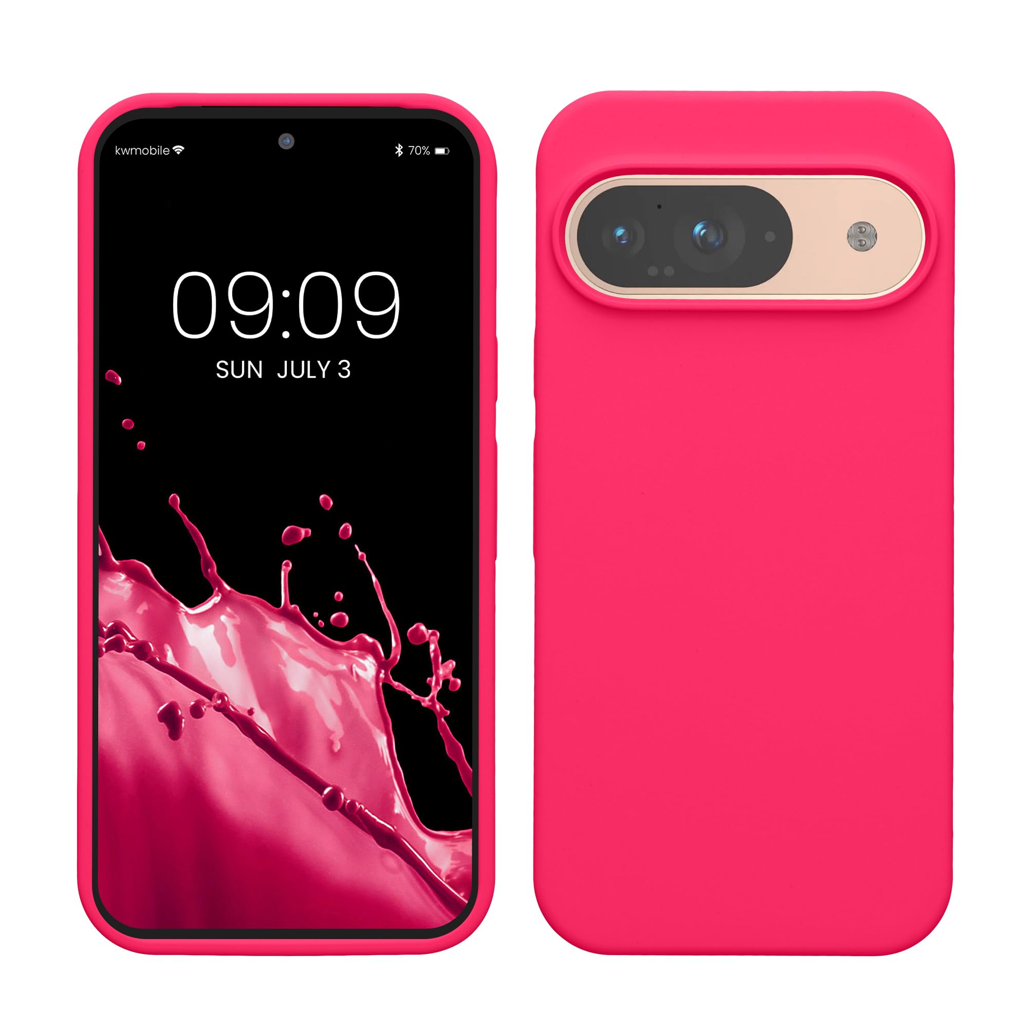 kwmobile Case Compatible with Google Pixel 9 Case - Soft Cover Compatible with Google Pixel 9 Pro Cover - Wireless Charging Neon Pink — image 1