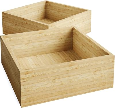 KabelDirekt 2x Bamboo Storage Box S Stackable Eco-Friendly Organizer Home