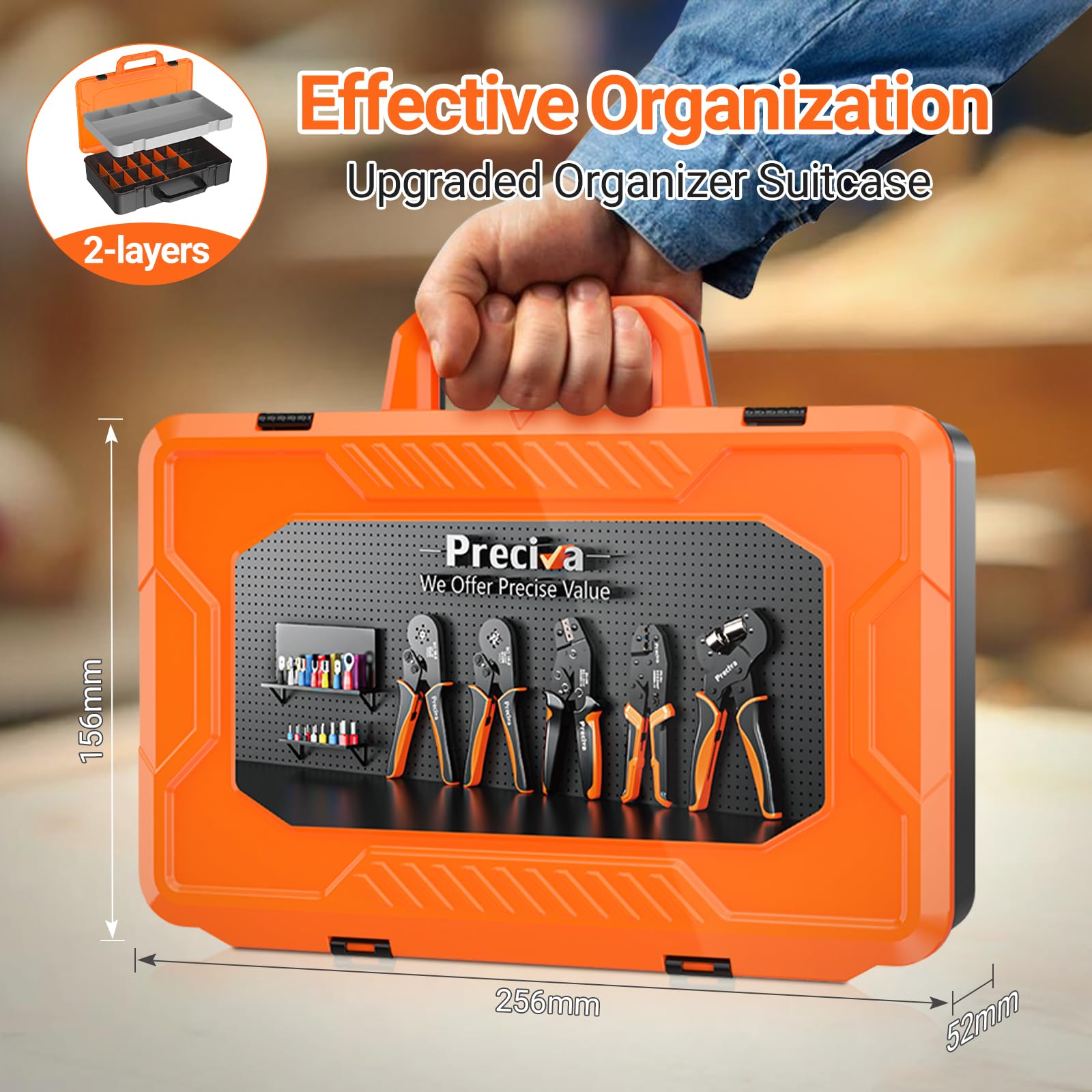 Crimpzangen Aderendhülsen Set, Preciva Crimpzange 0,08-16mm² Aderendhülsenzange mit 350 Twin und 950 Einzeilige Aderendhülsen Set für Heimwerker und industrieller Bedarf Presszange 16mm2 7