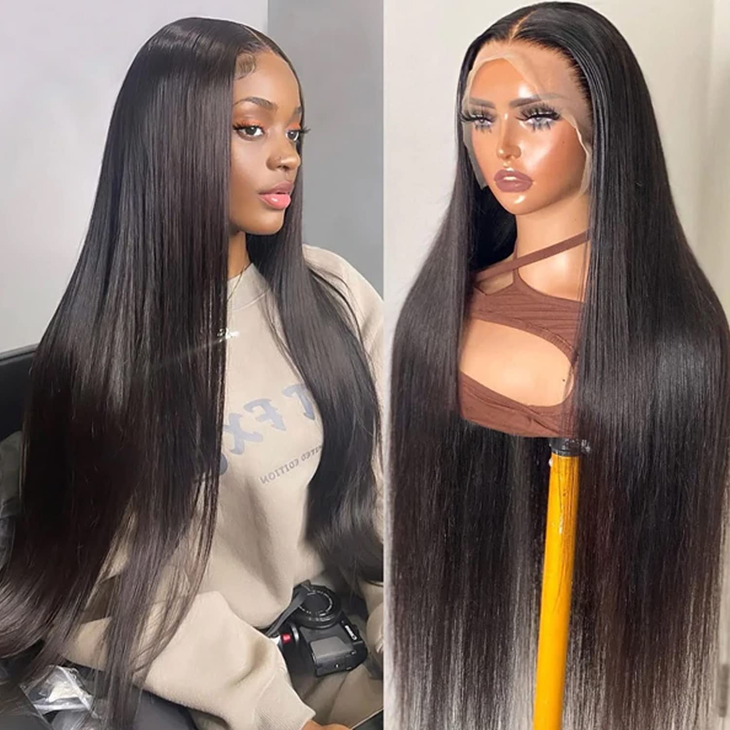Photo 1 of DULOVE Lace Front Wigs Human Hair 13x4 Straight HD Transparent Lace Front Wigs for Women Human Hair Pre Plucked With Baby Hair 200 Density Glueless Natural Color 26inch