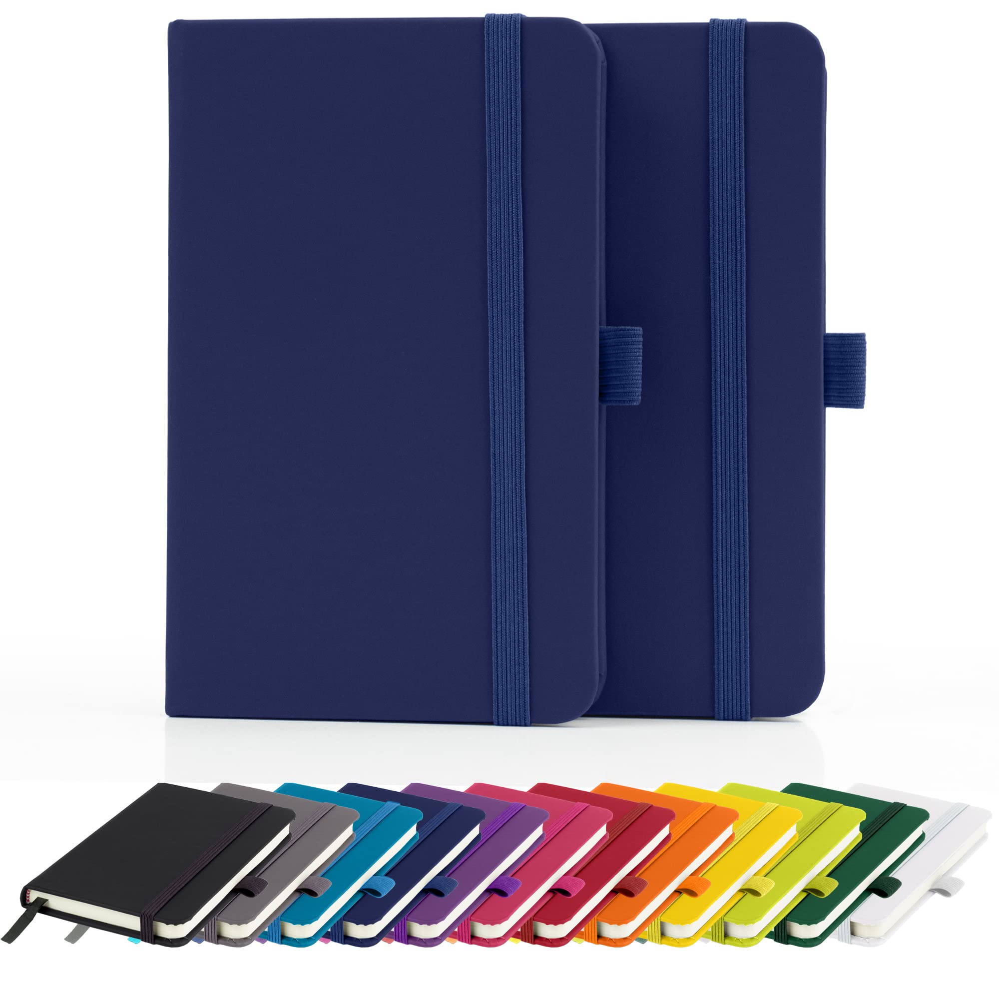 Savvy Bee 2 x Notebooks, Double Pack A6 Notebook New Lined Pocket Hardback Small Journal with pen loop, elastic closure and ribbon marker 196 pages / 98 sheets Notepad Notes Pad (Navy)