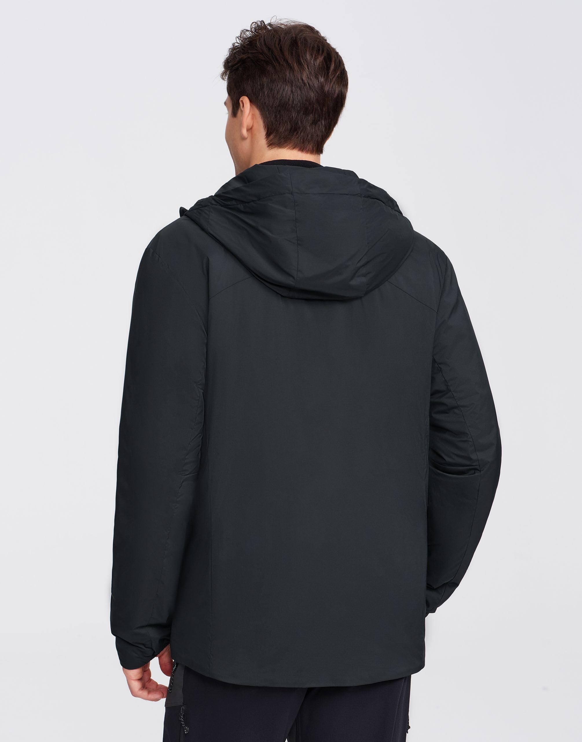 Leichte Winterjacke Herren mit Kapuze Warme Atmungsaktiv Outdoorjacke Wasserdicht Winddichte Puffer Isolationsjacke 2-Wege-Reißverschluss und Taschen Ideal für Outdoor-Aktivitäten und Alltag（Black;L) 6