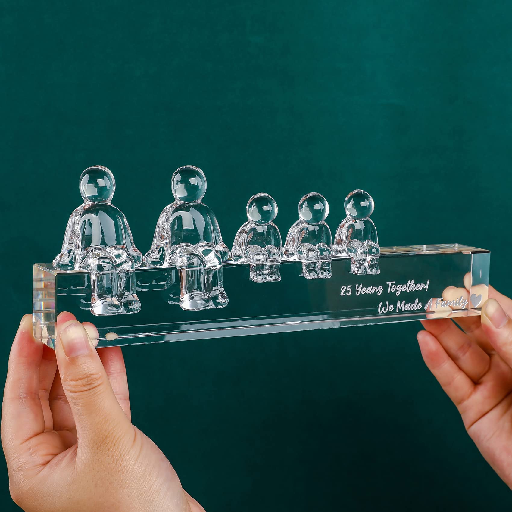 Movdyka Crystal 25th Silver Wedding Anniversary for Women Wife, 25 Years Together We Made A Family Glass Ornaments 25th Anniversary Presents for Husband Parents (3 Children)