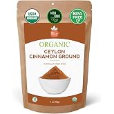 Spicy Organic Ceylon Cinnamon Powder 4 oz, USDA Organic Pure True Cinnamon | Ground Ceylon Cinnamon from Sri Lanka, Cinnamomum Verum, Kosher, Non-GMO, Gluten Free, for Coffee, Tea, Oatmeal and Baking