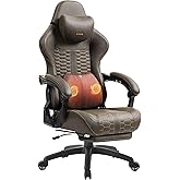 Dowinx Gaming Chair with Massage Lumbar Support, Ergonomic PU Leather Office Chair with Footrest, Adjustable Swivel Task Chai