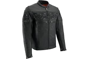 Milwaukee Leather MLM1500 Men's Crossover Black Leather Scooter Jacket with Reflective Skulls - 4X-Large