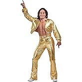 Adult Disco Suit Outfit Mens, Retro Golden 70's Dance Halloween Costume