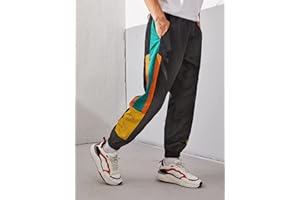Men's Color Block Windbreaker Joggers Graphic Drawstring Waist Workout Athletic Running Pants