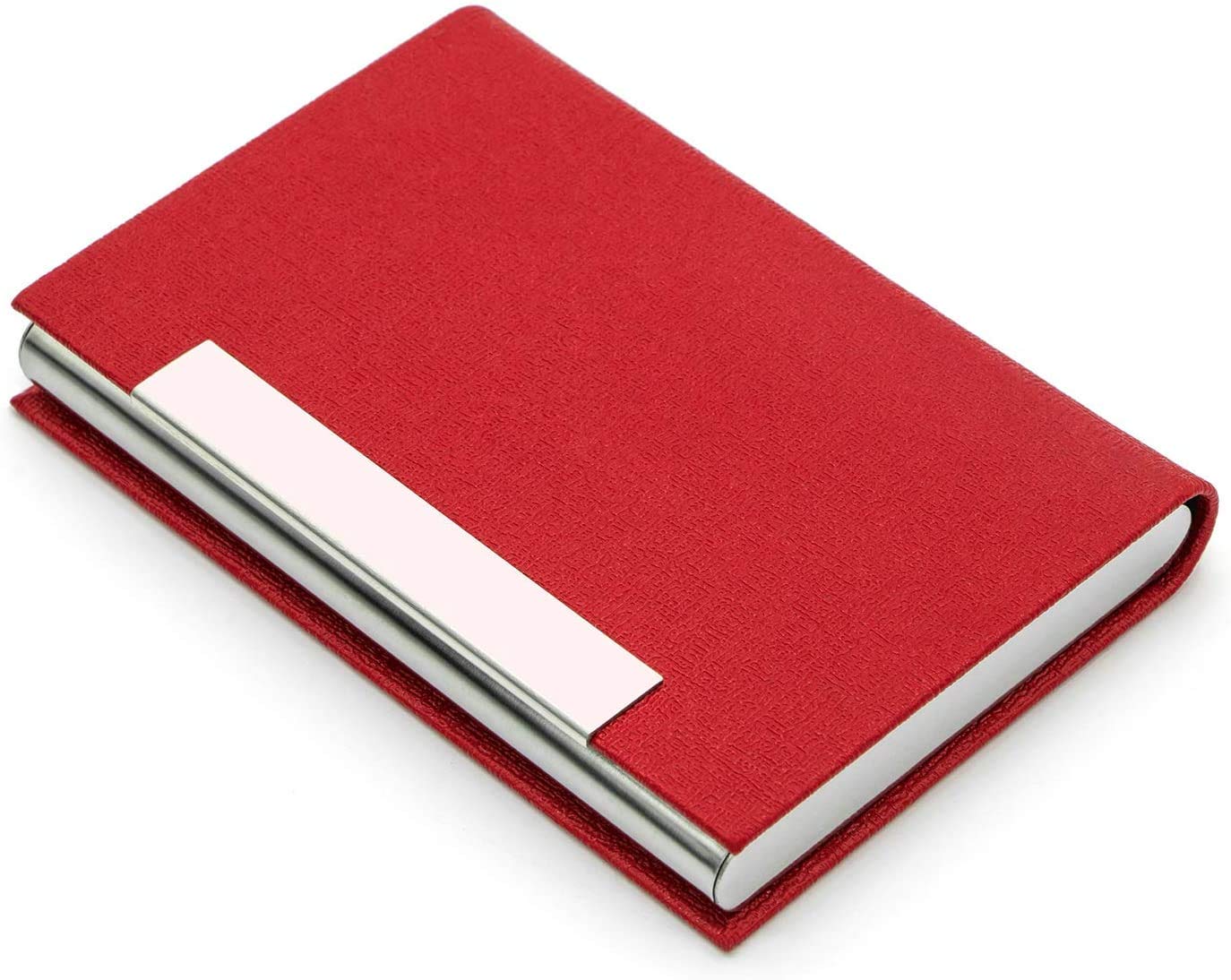 AYCLIF Business Card Holder Professional PU Leather Metal Name Card Holder for Men and Women with Magnetic Closure Red