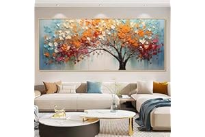 AITESI ART Hand-Painted Tree of Life Oil Painting on Canvas for Living Room,Frame Colorful Tree Wall Art for Bedroom,Large 3D Artwork Thick Textured Wall Decor for Office Home Decor 24x56 inches