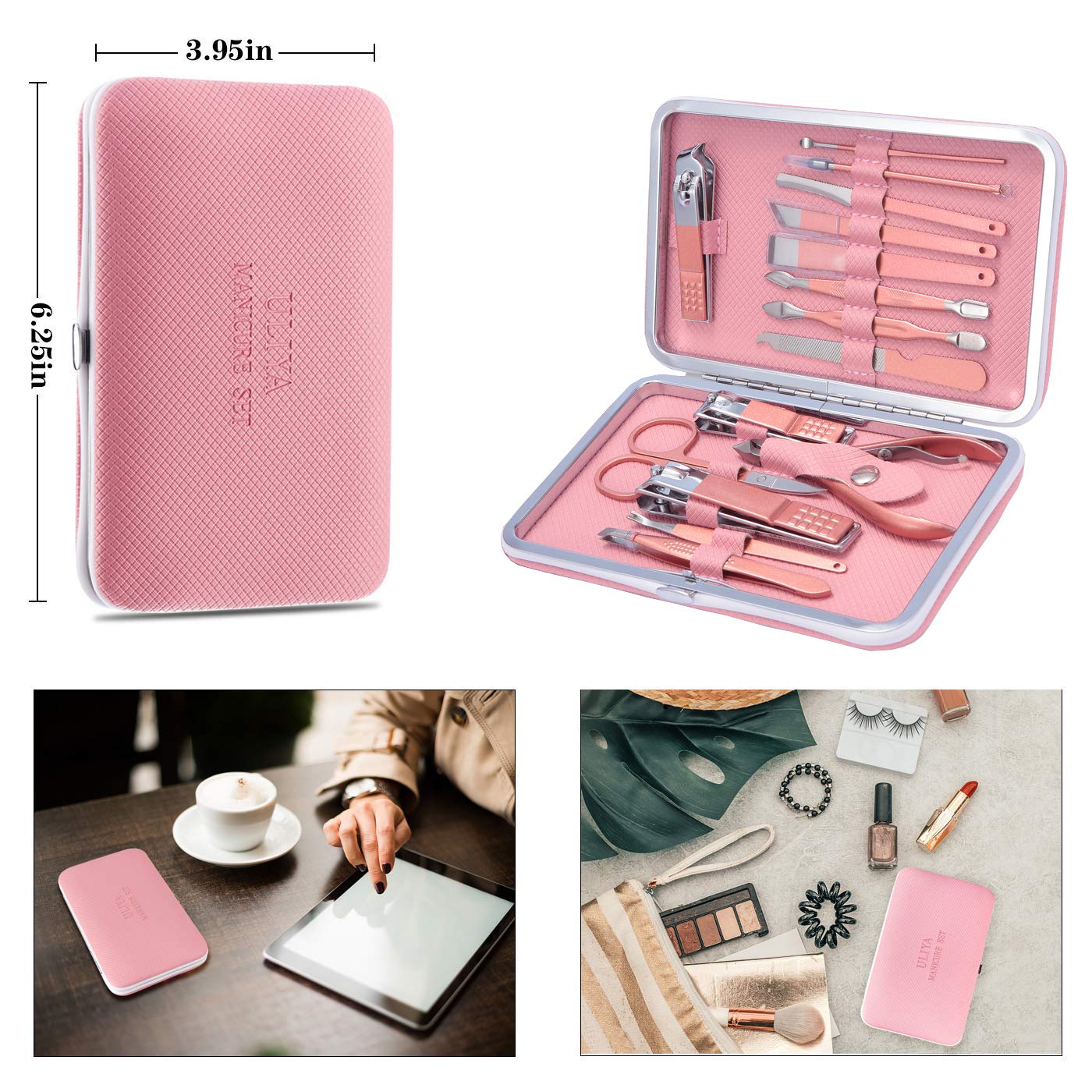 Manicure Set Nail Clippers Pedicure Kit 15Pcs Stainless Steel Professional Women Grooming Kit Care Tools for Travel or Home(Pink) : Beauty
