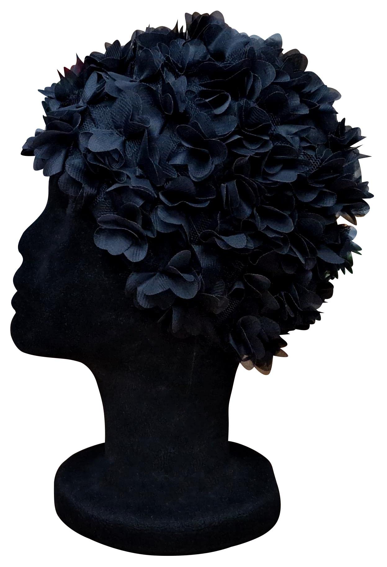 Blue Reef Virgo Floral Ladies Classic Retro 3D Flower Petal Plain One Colour Pretty Stylish Vintage Swimming Hat Swim Cap One Size Adults (Black)