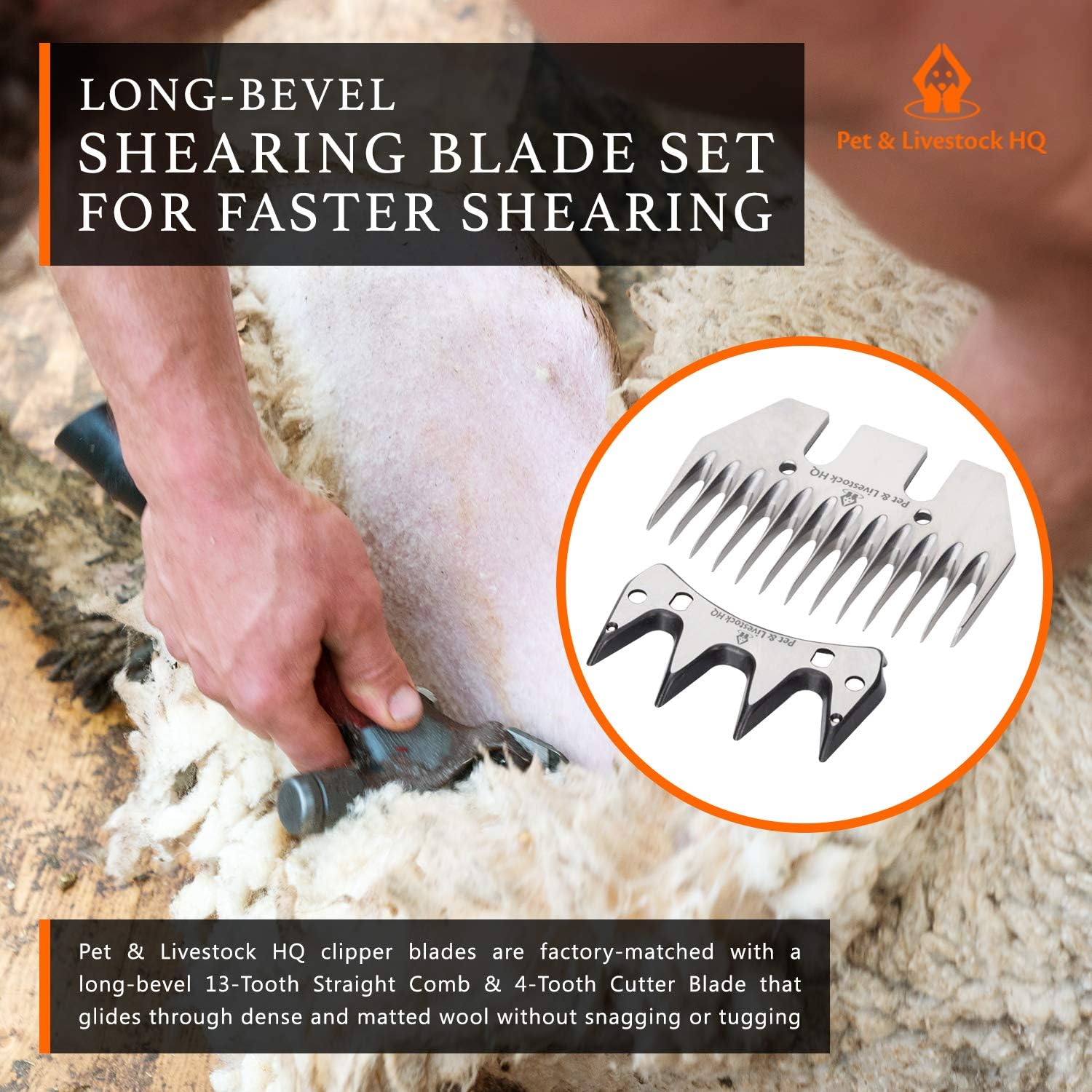 Pet & Livestock HQ | Shearing Blades for Pet & Livestock HQ 380W Sheep Clippers - Replacement for Oster, Lister, Heiniger, Detachable Animal Trimmer Shears for Grooming Goats, Lambs, Llamas, Alpacas