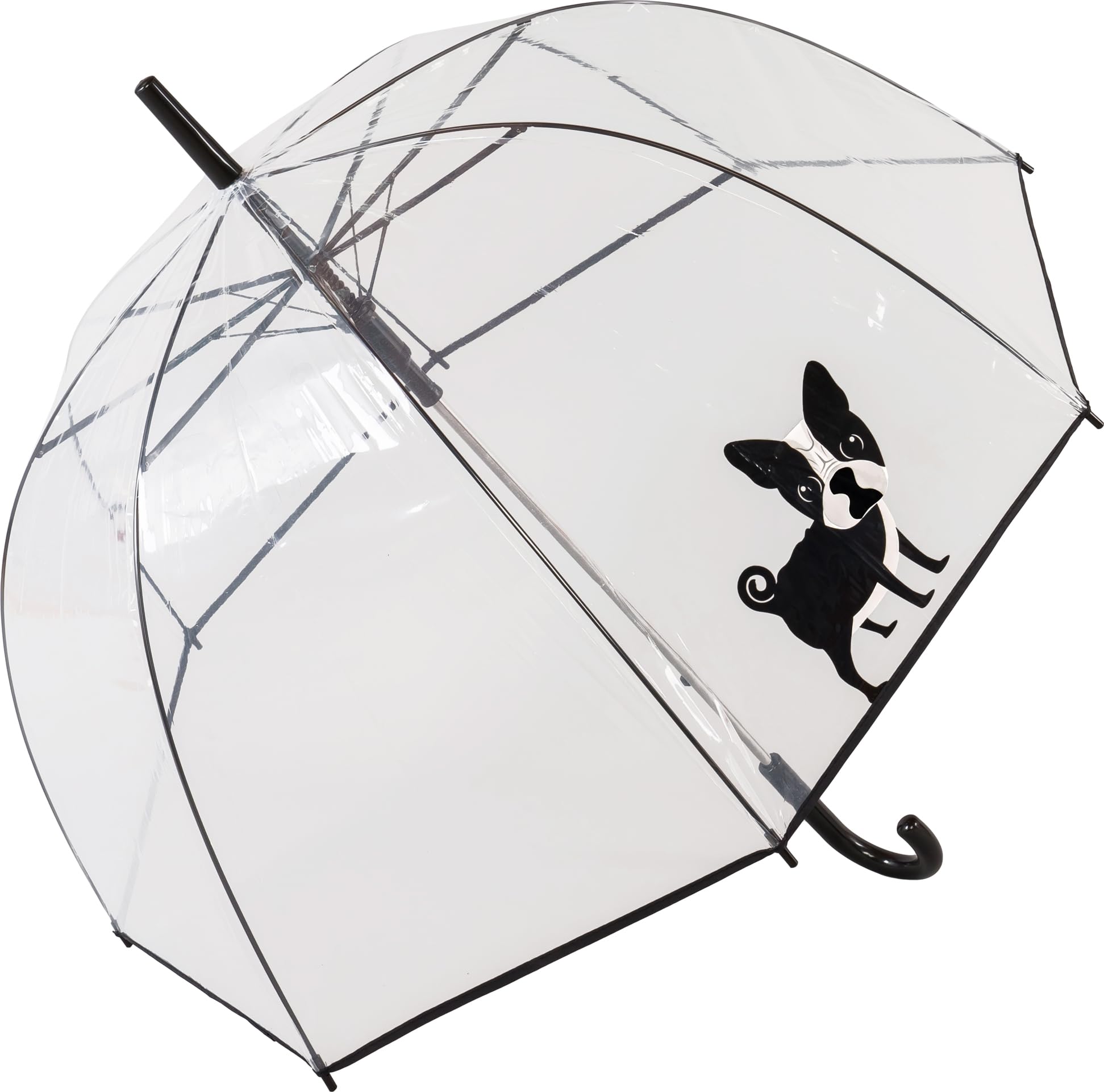 Transparent Umbrella with French Bulldog Print, Automatic Dome Umbrella with Large Protection Diameter 85 cm, Transparent Dog Print