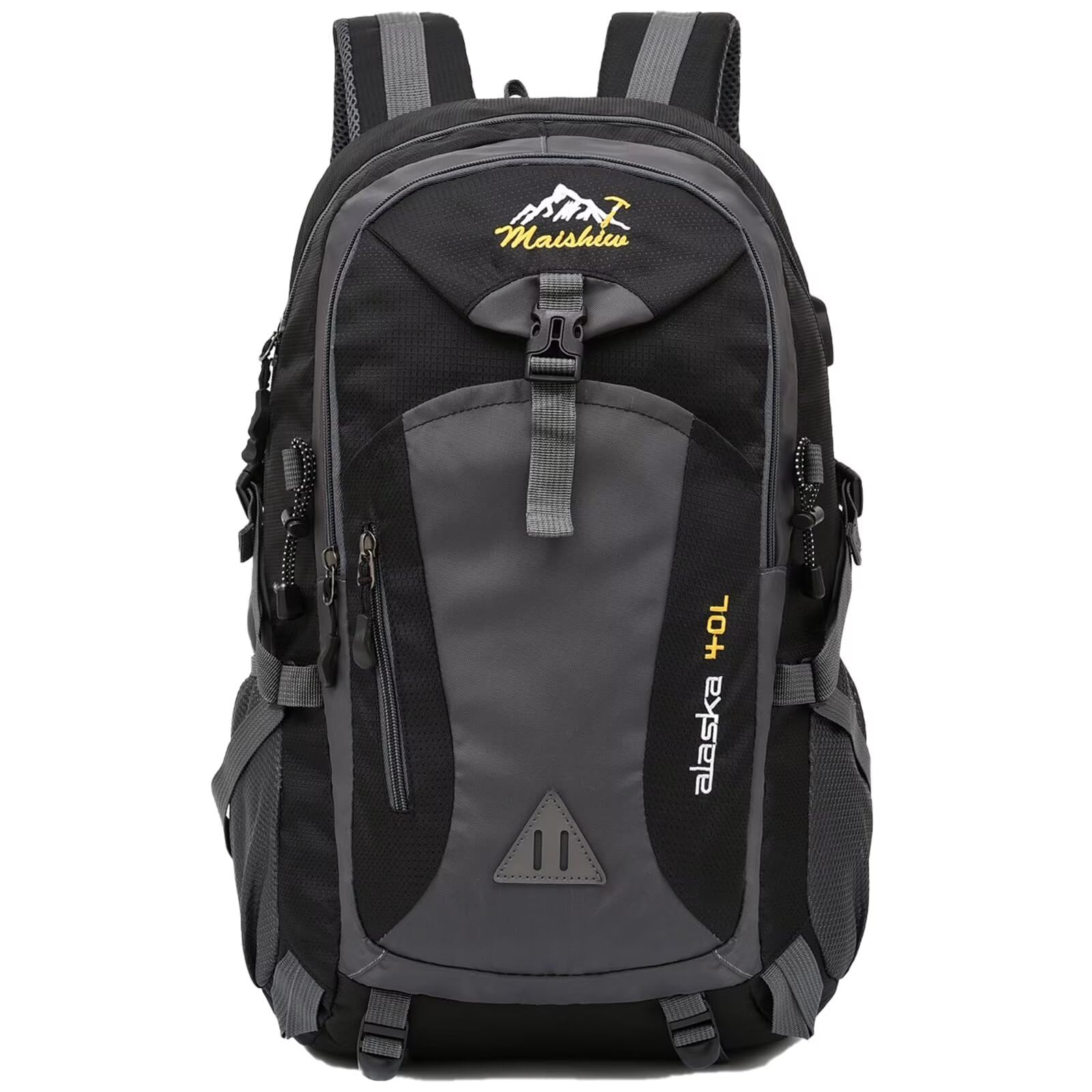 Ezmina 40L Hiking Backpack Waterproof Camping Backpack with USB Charging Port Black Hiking Daypack Travelling Backpack for Men and Women Rucksack for Climbing Outdoor Sport (Include 1*USB Cable)