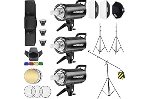Godox 3 Pack SK400II 1200Ws 2.4G Speedlite Studio Flash Strobe Monolight Bowens Mount Kit for Studio Shooting, Location and Portrait Photography with Softbox, Light Stand, Barn Door Kit, Carrying Case